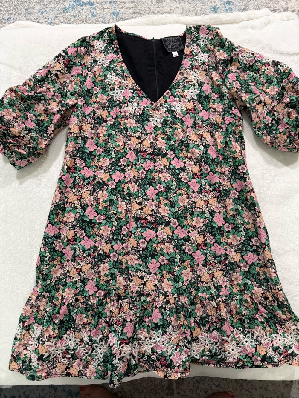 Johnny Was M Floral Rebekah Poplin Pink Green Mini Dress D81